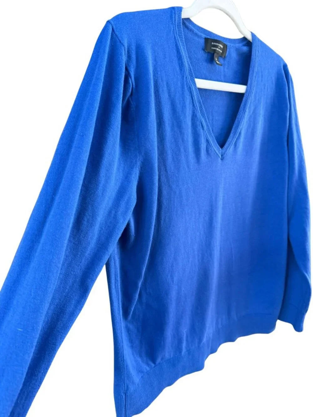 Banana Republic Forever Sweater Blue V-Neck Knit Pullover Large Cotton Blend